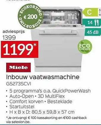 Selexion Miele Inbouw Vastwasmachine aanbieding