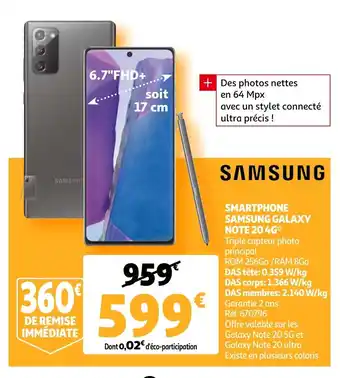 Auchan Samsung Smartphone Samsung Galaxy Note 20 4G aanbieding