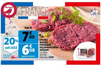 Auchan Steaks Hachés Pur Boeuf Façon Bouchère Auchan aanbieding