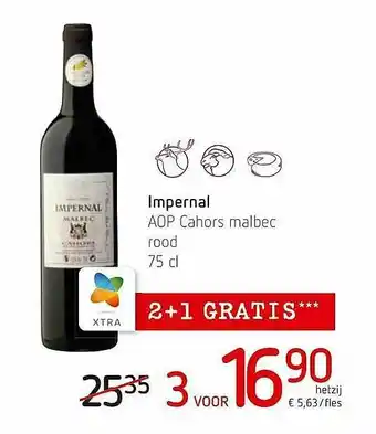 Spar Colruyt Impernal AOP Cahors Malbec Rood 2+1 Gratis aanbieding