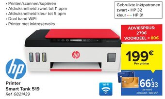 Carrefour HP Printer Smart Tank 519 aanbieding