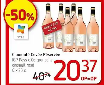 Spar Colruyt Clomonté Cuvée Réservée IGP Pays D'Oc Grenache Cinsault Rosé aanbieding