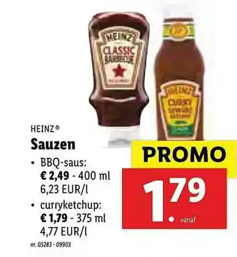 Lidl Heinz Sauzen BBQ-Saus Of Curryketchup aanbieding