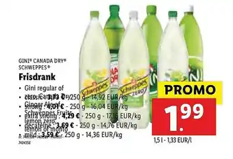 Lidl Gini Canada Dry Schweppes Frisdrank aanbieding