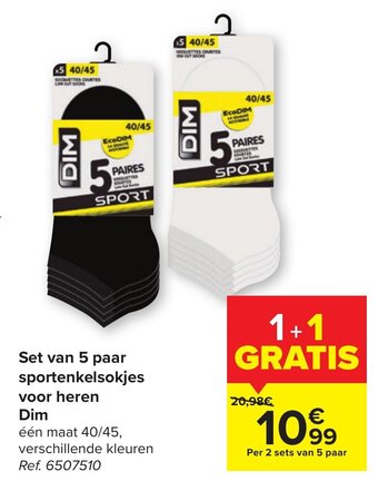 Carrefour Set van 5 paar sportenkelsokjes voor heren Dim aanbieding