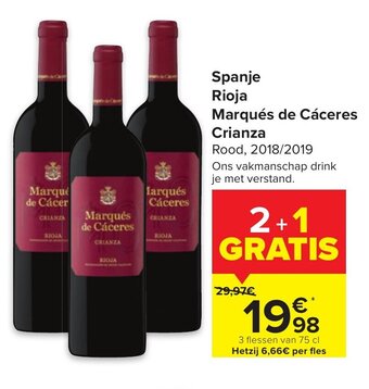Carrefour Spanje Rioja Marques de Caceres Crianza aanbieding