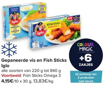 Carrefour Gepaneerde vis en Fish Sticks Iglo aanbieding