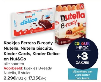 Carrefour Koekjes Ferrero B-ready Nutella, Nutella biscuits, Kinder Cards, Kinder Delice en Nut&Go aanbieding