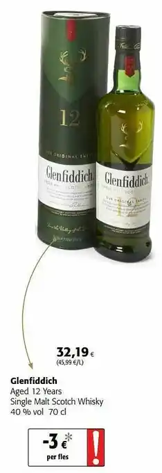 Colruyt Glenfiddich aged 12 years single malt scotch whisky aanbieding