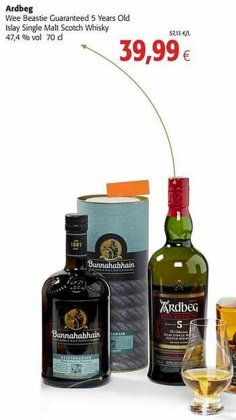 Colruyt Ardbeg wee beastie guaranteed 5 years old islay single malt scotch whisky aanbieding