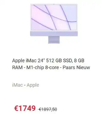 Apple iMac 24" 512 GB SSD, 8 GB RAM - M1-chip 8-core - Paars Nieuw