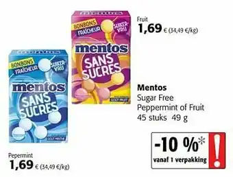 Colruyt Mentos sugar free peppermint of fruit aanbieding