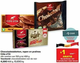Carrefour Market Côte d`or chocoladetablet noir de noir aanbieding
