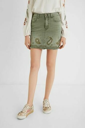 Desigual Korte spijkerrok met paisleymotieven - GREEN - 28 aanbieding