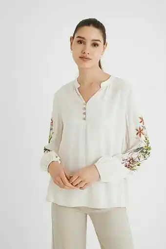 Desigual Linnen blouse met haakwerk op de rug - WHITE - L aanbieding
