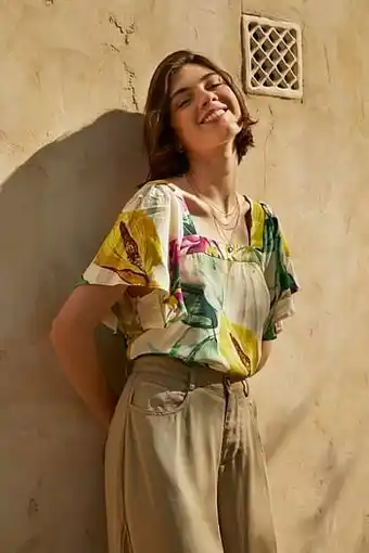 Desigual Blouse met vierkante hals - GREEN - M aanbieding