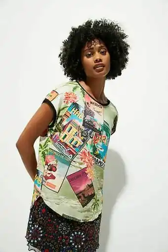 Desigual T-shirt met korte mouwen en ansichtkaarten - BROWN - XS aanbieding