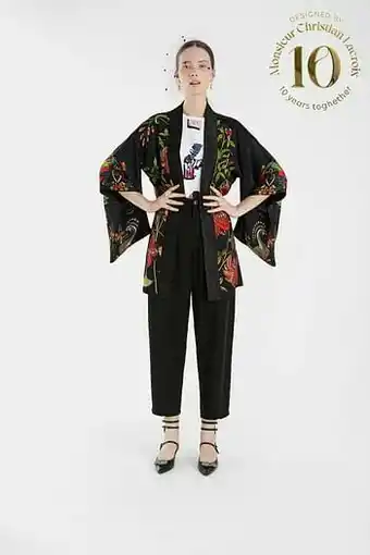 Kimono met bloemenjacquard - BLACK - M