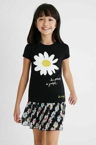 Desigual T-shirt met madeliefje en omkeerbare pailletten - BLACK - 3/4 aanbieding