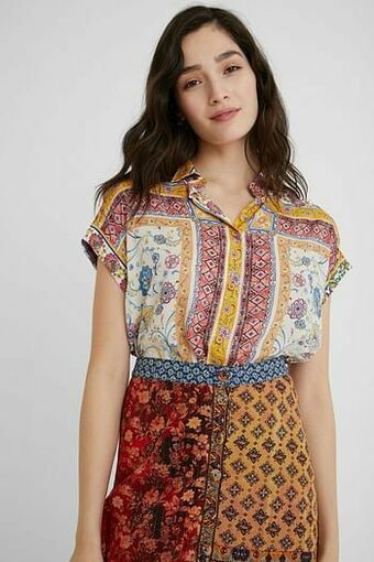 Blouse met sierranden en zilverdraad - RED - XXL