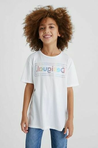 Desigual Basic T-shirt van biologisch katoen met logo - WHITE - 11/12 aanbieding