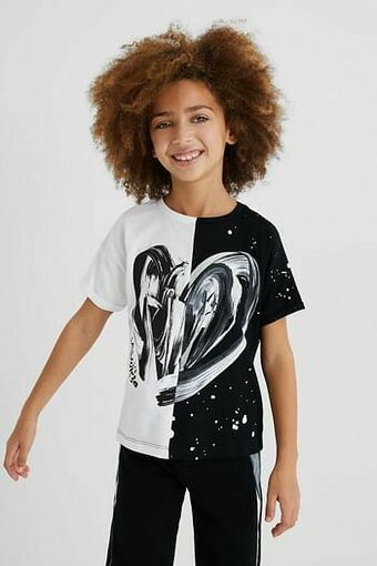 Desigual Katoenen T-shirt met tweekleurig hart - WHITE - 13/14 aanbieding