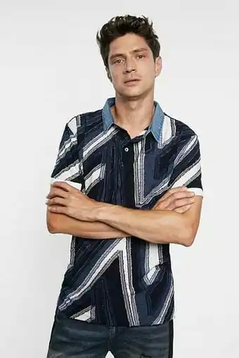 Desigual Polo met jacquard-geometrieën - BLUE - S aanbieding