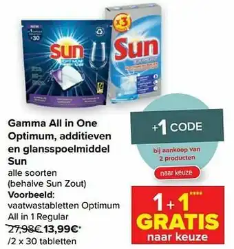Carrefour Market Sun vaatwastabletten optimum all in 1 regular aanbieding