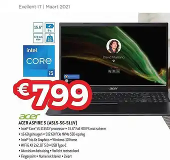Exellent Acer Aspire 5 (a515-56-511v) aanbieding