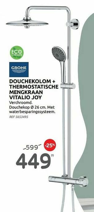 BricoPlanit Douchekolom + thermostatische mengkraan vitalio joy aanbieding