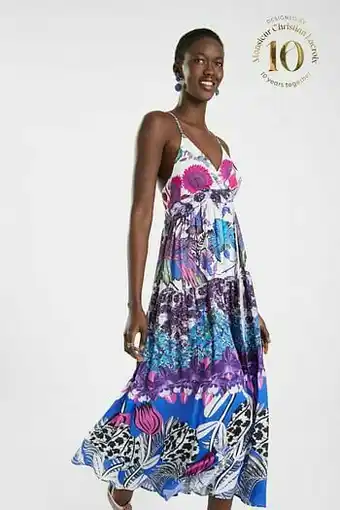 Desigual Lange jurk met schouderbandjes en bloemen - RED - L aanbieding
