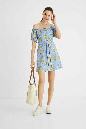 Desigual Korte jurk met citroenen - BLUE - S aanbieding
