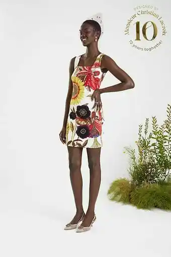 Desigual Kort slim fit jurkje met grote print - WHITE - XS aanbieding