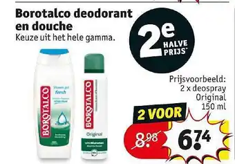 Kruidvat Borotalco Deodorant En Douche 150 ml aanbieding