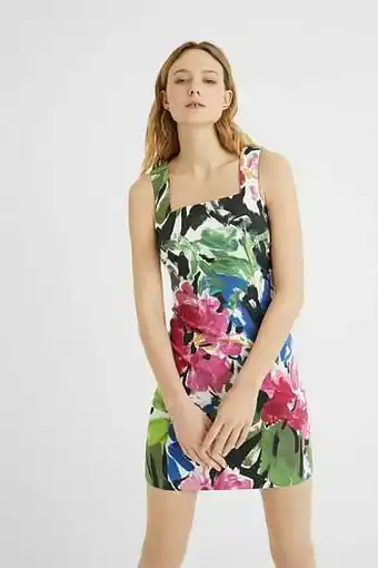 Desigual Slim fit jurk met geschilderde bloemen - MATERIAL FINISHES - XL aanbieding