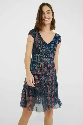 Desigual Wijd uitlopende jurk met V-hals - BLUE - XXL aanbieding