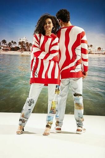 Desigual Oversized gebreide trui met rode golven - WHITE - M aanbieding