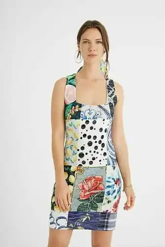 Desigual Slim fit jurk met vierkante halslijn en patch - WHITE - L aanbieding