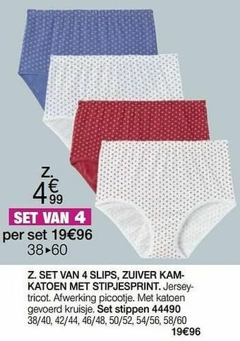 Set van 4 slips zuiver kamkatoen met stipjesprint