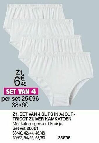Set van 4 slips in ajourtricot zuiver kamkatoen