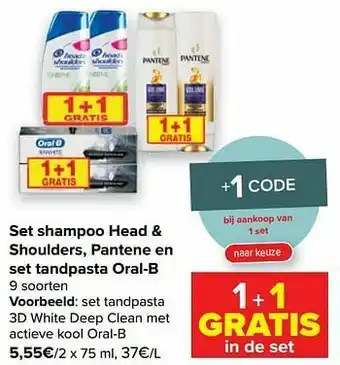 Carrefour Set tandpasta 3d white deep clean met actieve kool oral-b aanbieding