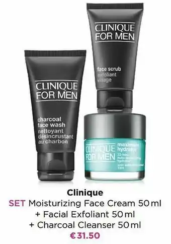 Clinique set moisturizing face cream + facial exfoliant + charcoal cleanser