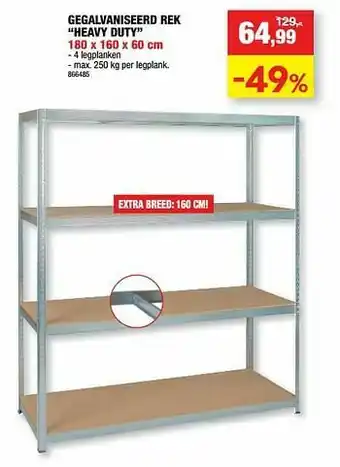 Hubo Gegalvaniseerd rek heavy duty 4 legplanken aanbieding