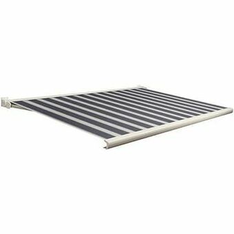 Brico Domasol zonnetent elektrisch met afstandsbediening ’Factor 20-C’ blauw/wit smalle strepen 550 x 250 cm aanbieding