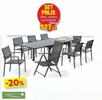 Hubo Tafel, 2 zetels en 6 stoelen aanbieding
