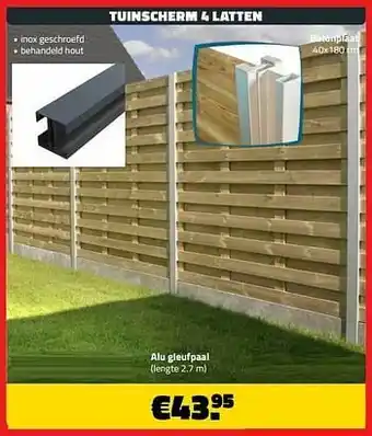 Tuinscherm 4 latten alu gleufpaal