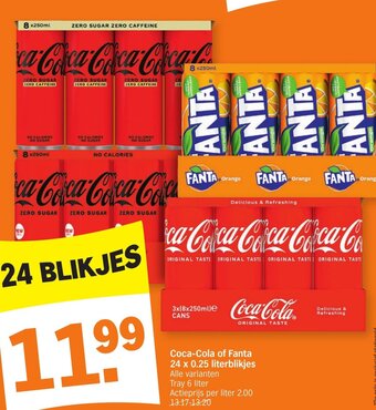 Albert Heijn Coca-cola of fanta 24 x 0.25 literblikjes aanbieding