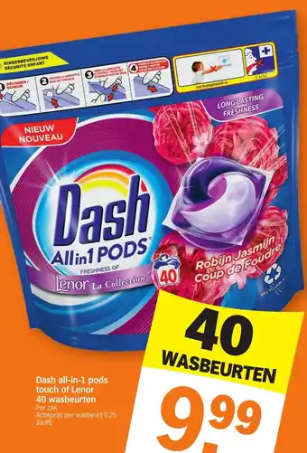 Albert Heijn Dash all-in-1 pods touch of lenor 40 wasbeurten aanbieding