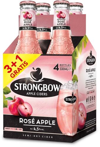 Prik en Tik Strongbow Rosé Apple (3+1 gratis) clip 4 x 33cl aanbieding