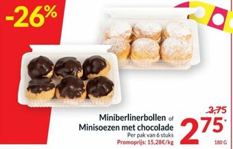 Intermarché Miniberlinerbollen of Minisoezen met chocolade aanbieding